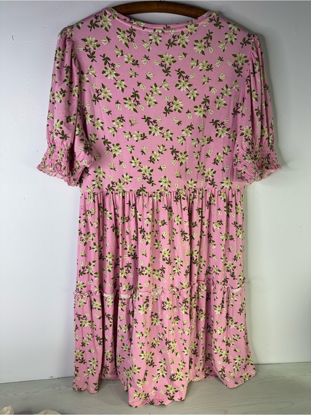 Draper James Lee Ann Dress Pink Magnolia Floral Ruffle Puff Sleeve large New - Picture 5 of 7
